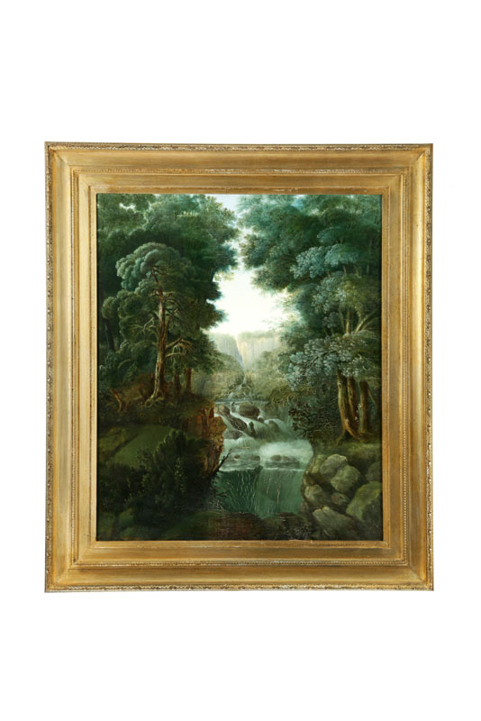 Appraisal: LANDSCAPE WITH WATERFALL AMERICAN SCHOOL MID TH CENTURY Oil on