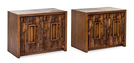 Appraisal: Lane American Mid th Century Pair of Brutalist Nightstands Lane