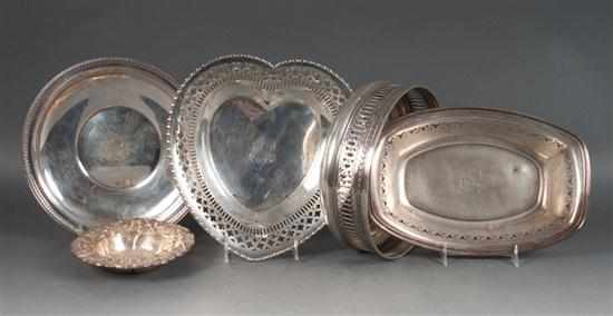 Appraisal: Four American silver and one German silver table articles by