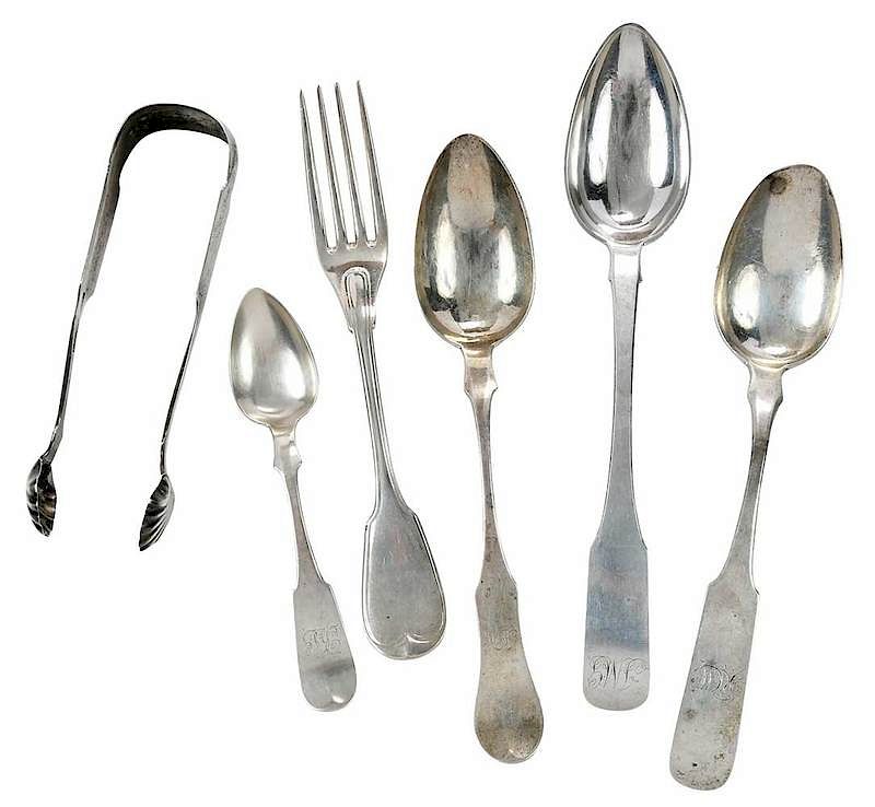 Appraisal: Pieces Maryland Coin Silver Flatware mid th century including tongs