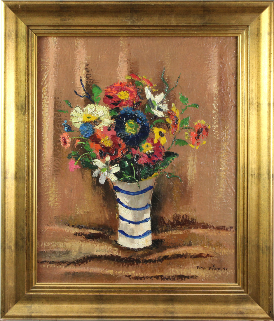 Appraisal: European School th century Bouquet in Blue Striped Vase oil