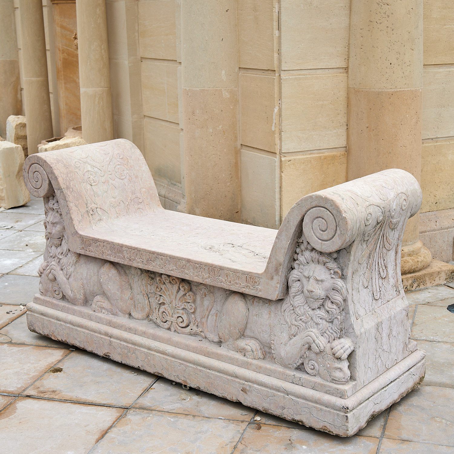 Appraisal: ITALIAN ROMANESQUE STYLE MARBLE BENCH late th c Italy weathered