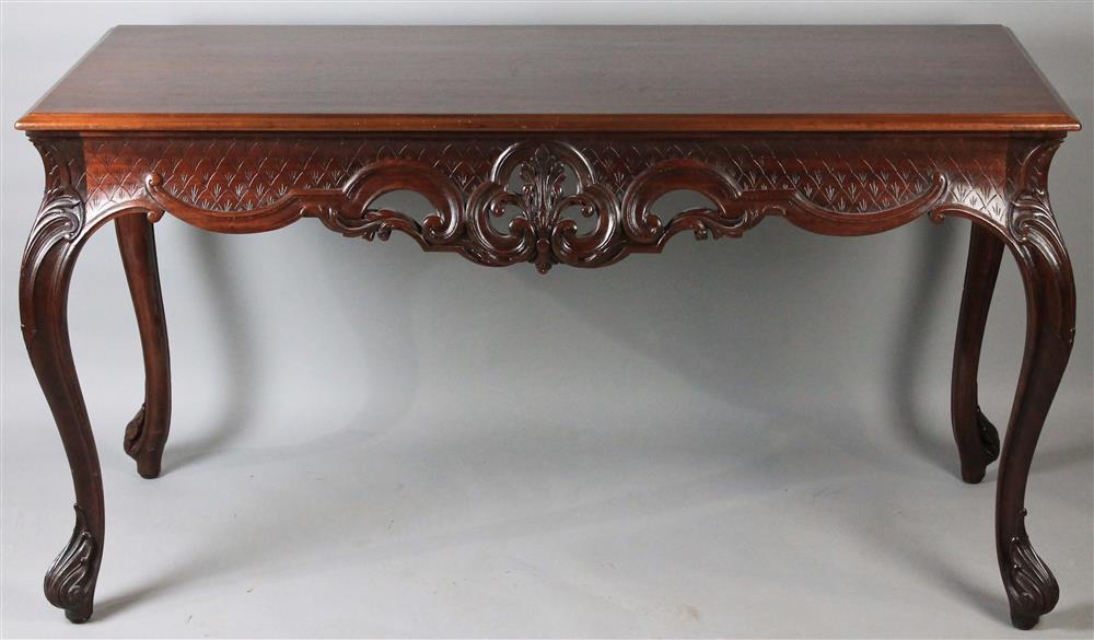 Appraisal: LOUIS XV STYLE MAHOGANY CONSOLE TABLE the rectangular top with