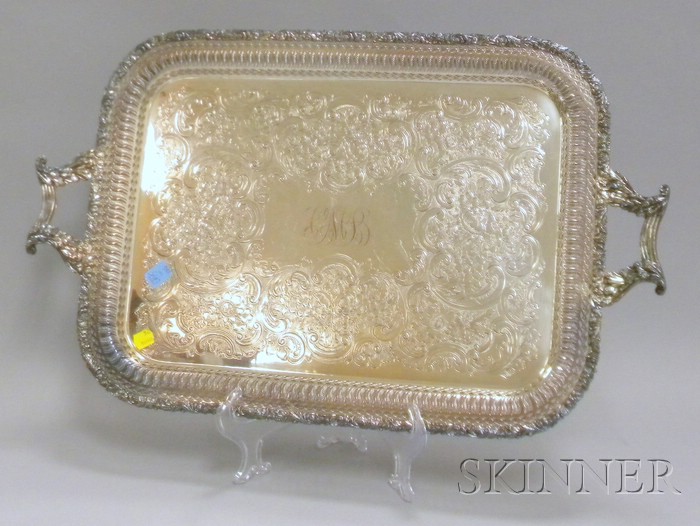 Appraisal: English Silver Plated Tea Tray with pierced edge monogrammed