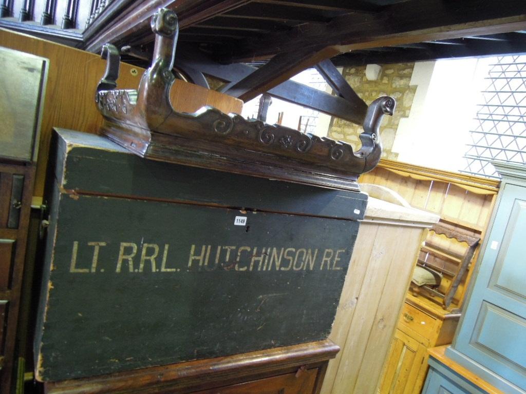 Appraisal: A painted pine trunk with lettering LTRRL Hutchinson RE