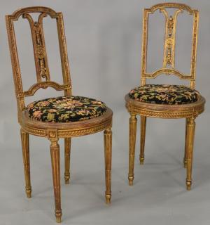 Appraisal: Pair of Louis XVI gilt side chair Pair of Louis