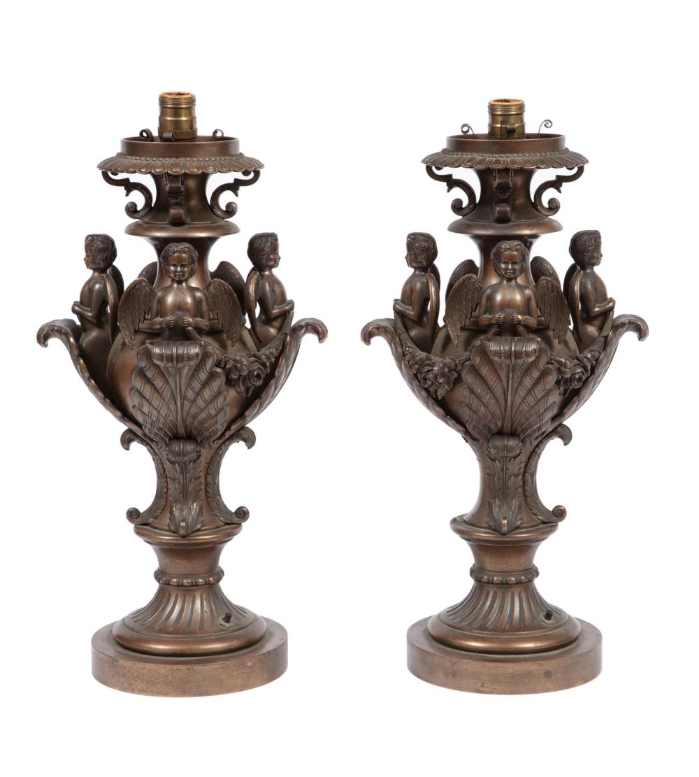 Appraisal: PAIR OF CONTINENTAL BRONZE FIGURAL LAMPSPair of Continental Bronze Figural