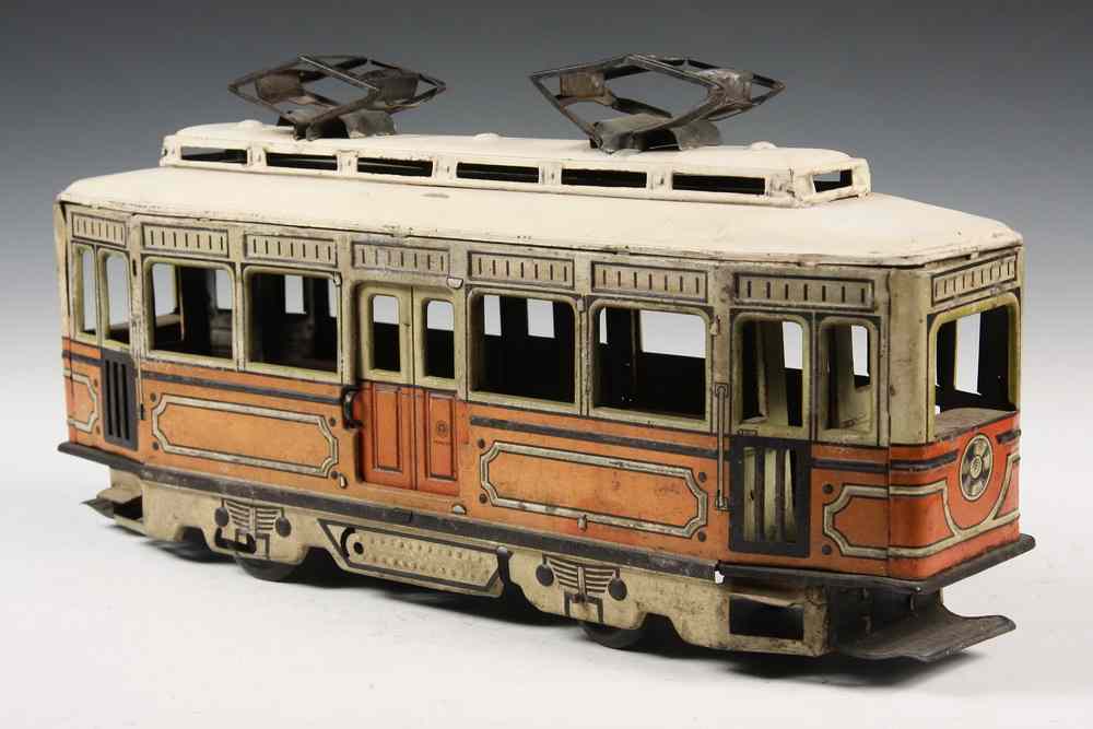 Appraisal: TIN TROLLEY CAR - Tin Litho Wind-Up Trolley Car by