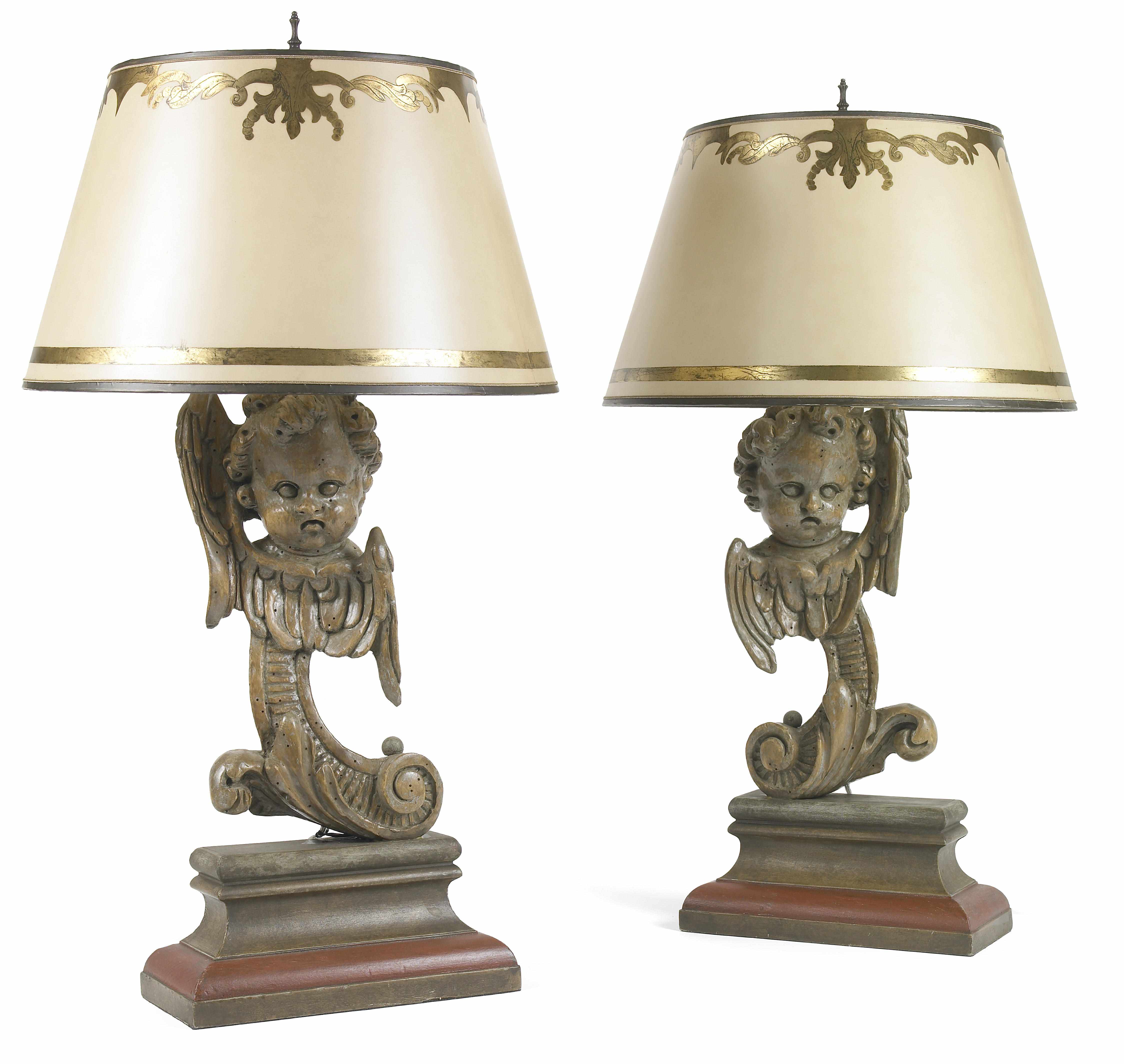 Appraisal: A pair of Italian Baroque style paint decorated table lamps