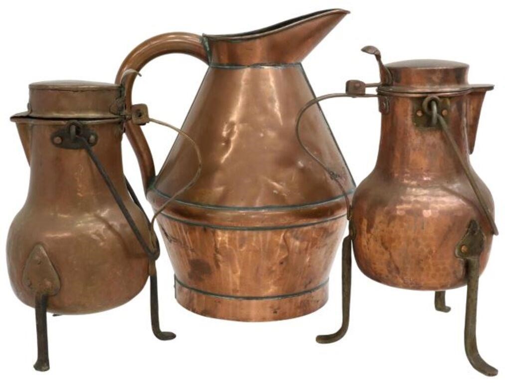 Appraisal: lot of French copper th c including harvest pitcher approx