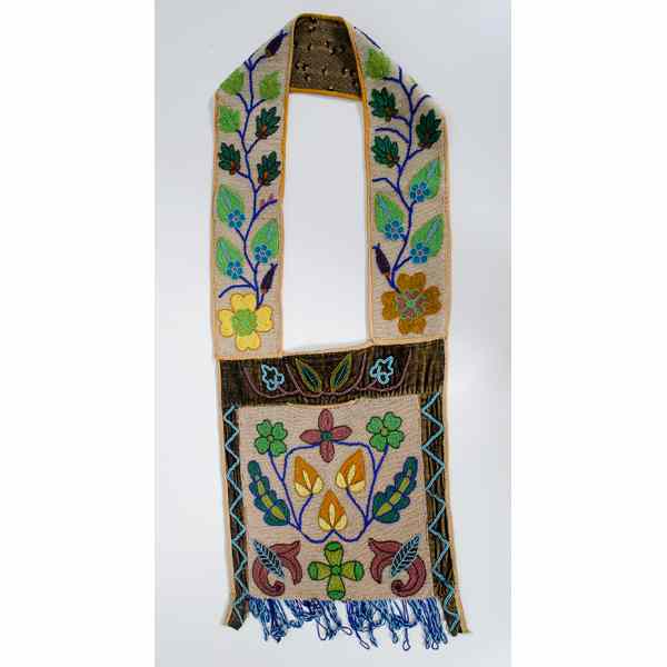 Appraisal: Chippewa Beaded Bandolier Bag thread-sewn and beaded using colors of