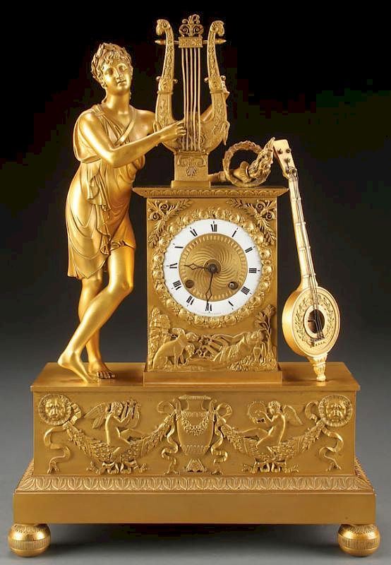 Appraisal: A FINE FRENCH EMPIRE GILT BRONZE MANTLE CLOCK A FINE