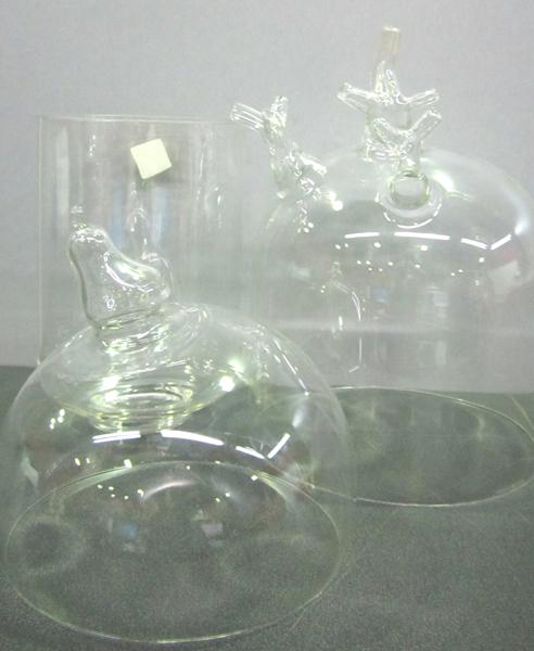 Appraisal: THREE GLASS FRUIT DOMES THREE GLASS FRUIT DOMES No Entry