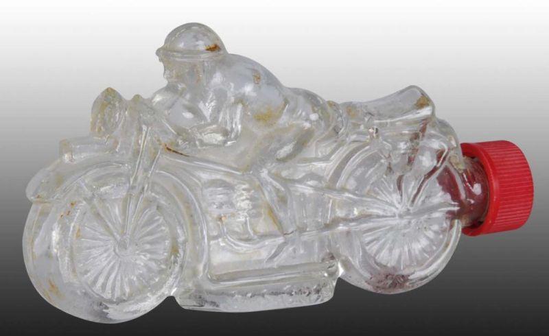 Appraisal: Glass Motorcycle Candy Container Description European Depicts racer on motorcycle