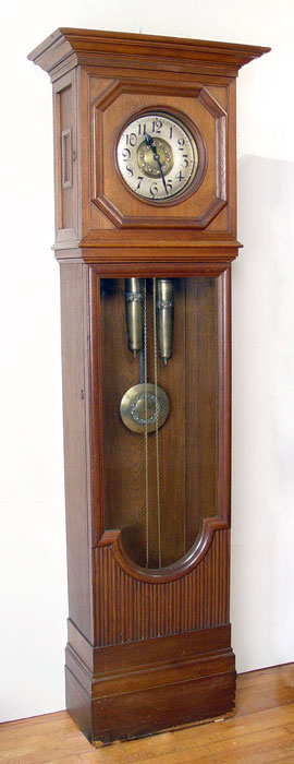 Appraisal: GUSTAV BECKER OAK CASE GRANDFATHER CLOCK Brass face with bubble