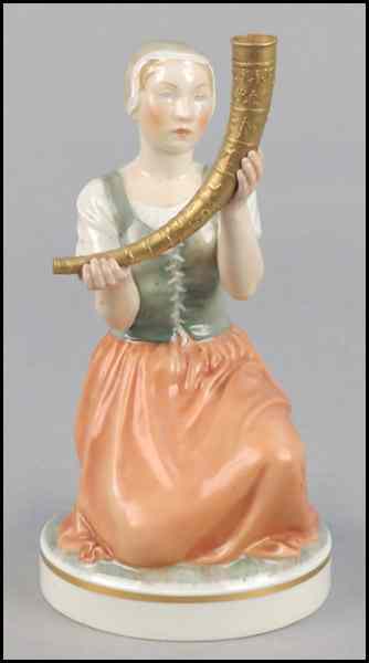 Appraisal: ROYAL COPENHAGEN PORCELAIN FIGURE OF A GIRL WITH A HORN