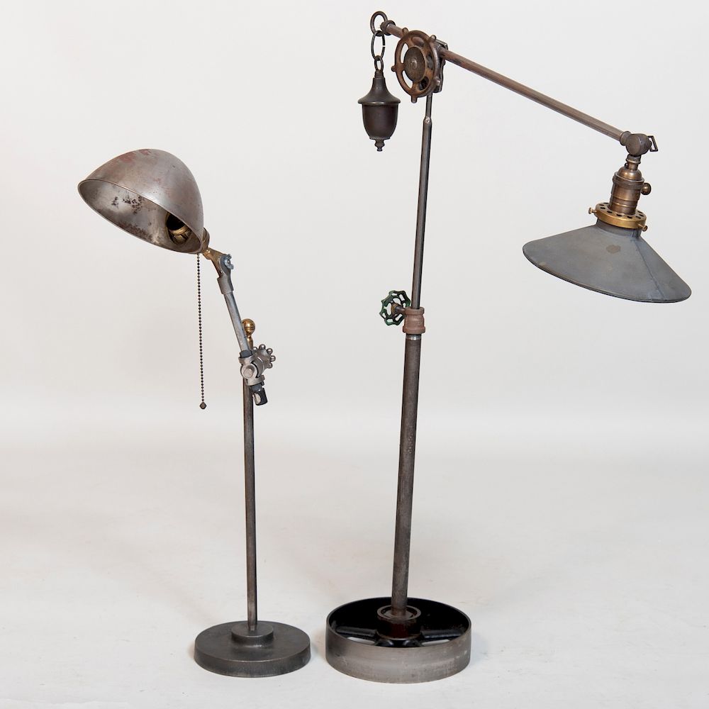 Appraisal: Two Brass and Metal Adjustable Lamps Both incorporating found elements