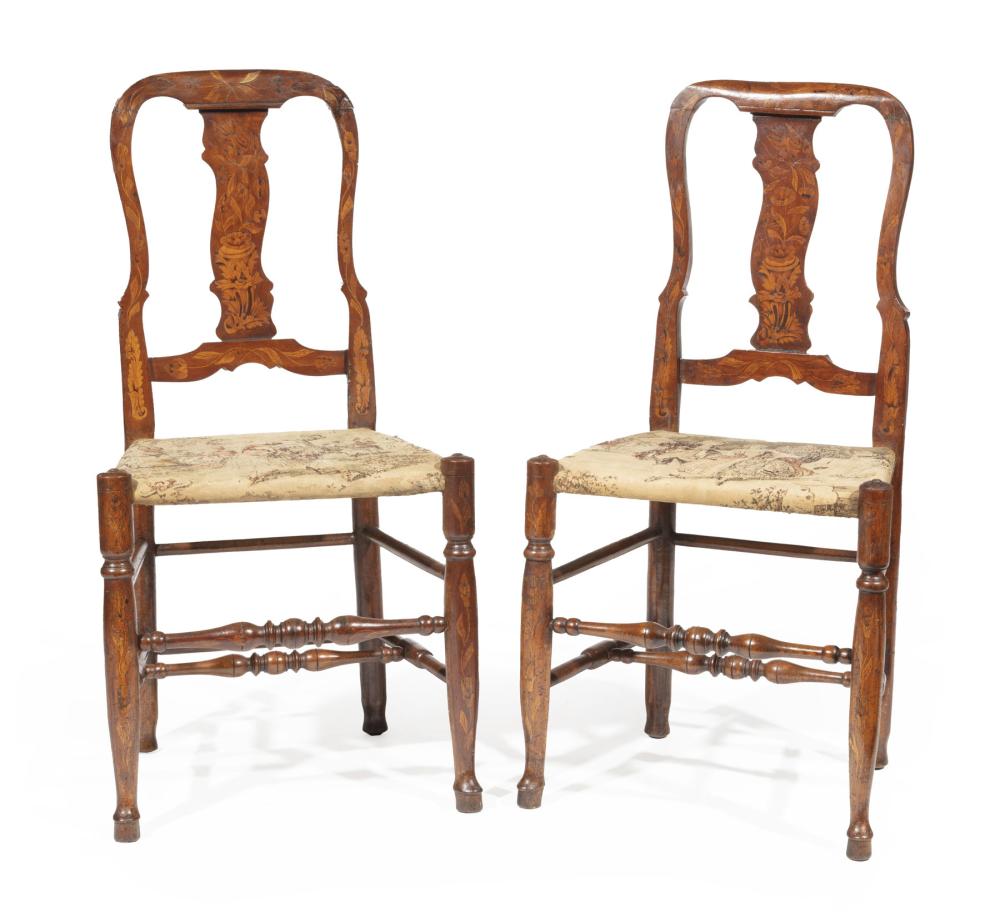 Appraisal: Pair of Dutch Walnut and Marquetry Side Chairs in the