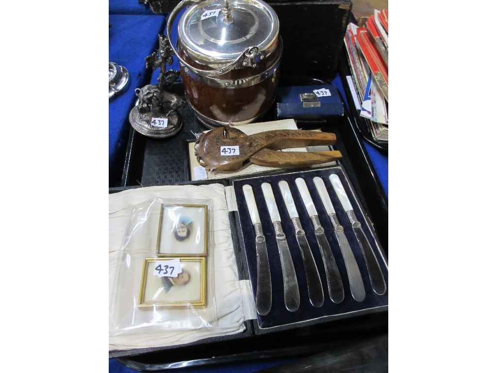 Appraisal: Tray lot of miscellania - biscuit barrel epergne knife set