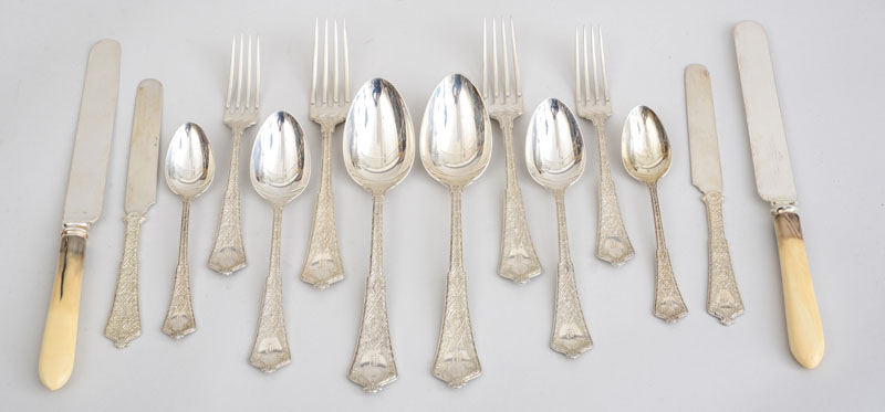 Appraisal: TIFFANY CO SILVER NINETY-SEVEN-PIECE FLATWARE SERVICE IN THE PERSIAN PATTERN