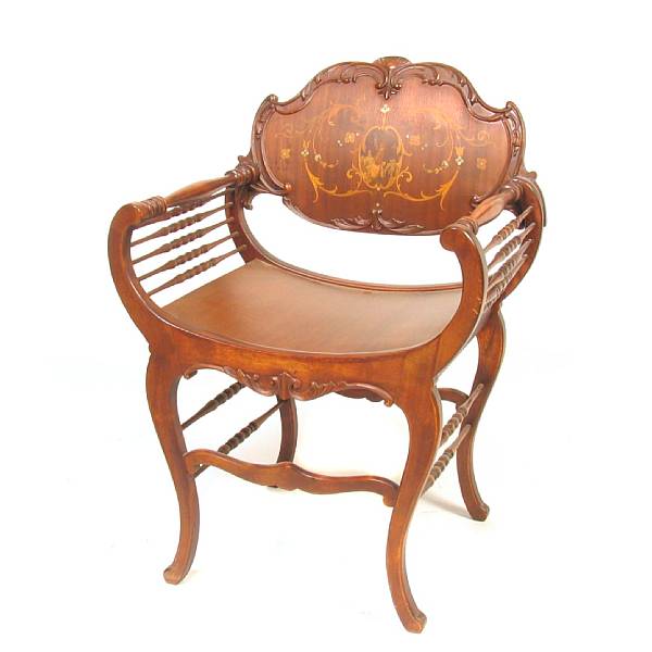 Appraisal: An Italian Renaissance Revival inlaid armchair height in width in