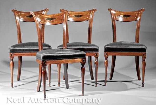 Appraisal: A Set of Four Antique Directoire-Style Mahogany and Brass Inlaid