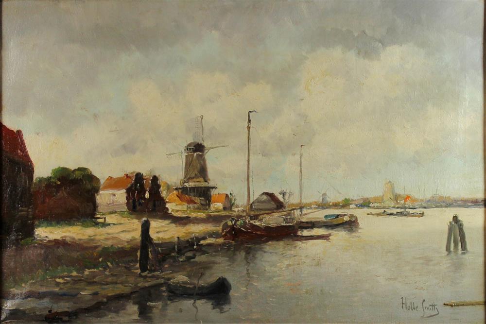 Appraisal: HOBBE SMITH DUTCH - WINDMILLS Oil on canvas x in