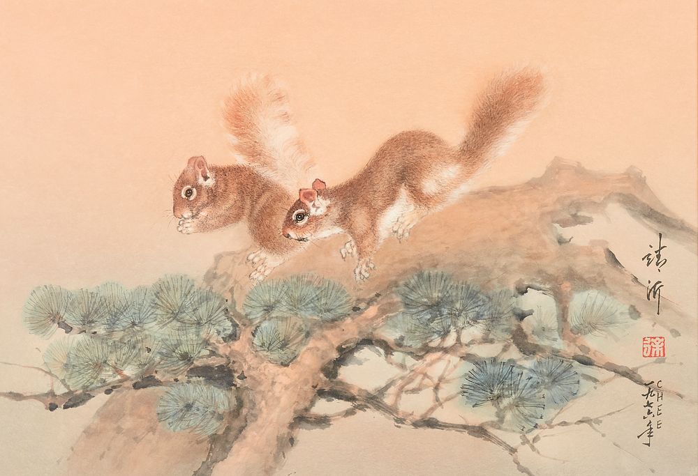 Appraisal: Cheng Khee Chee Squirrels Watercolor Cheng Khee Chee th st