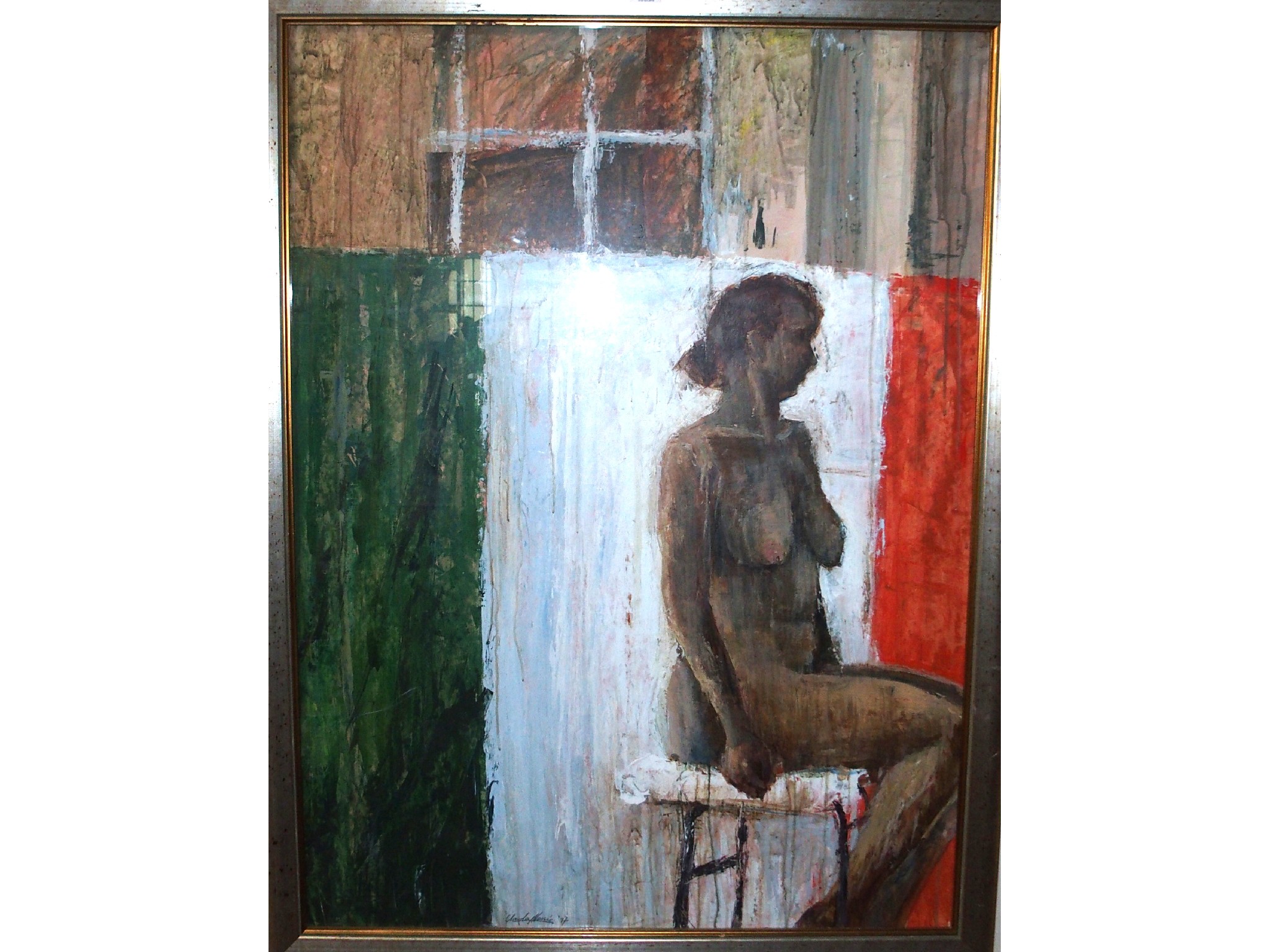 Appraisal: CLAUDIA MASSIE Female nude on a stool signed and dated