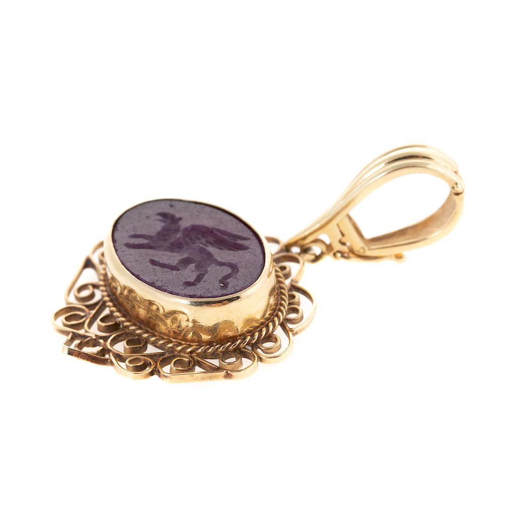 Appraisal: A Ladies Ruby Intaglio Pendant in K Gold K yellow