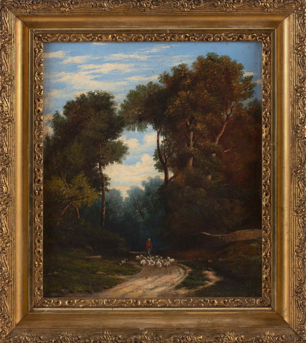 Appraisal: AMERICAN SCHOOL TH CENTURY SHEEP ON A RURAL ROAD OIL