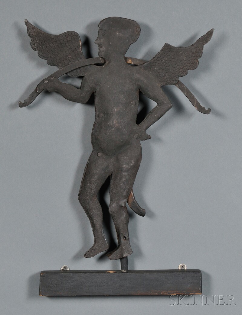 Appraisal: Molded and Wrought Iron Cupid Weathervane America th century standing