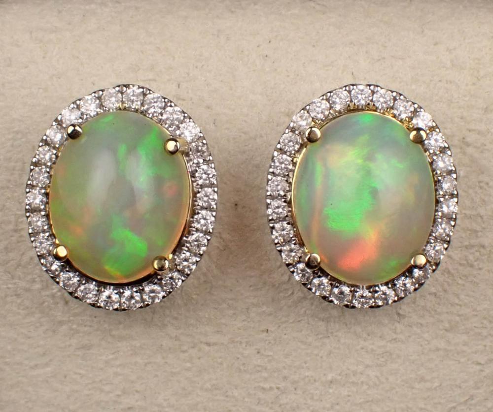 Appraisal: PAIR OF OPAL AND DIAMOND STUD EARRINGS each k white