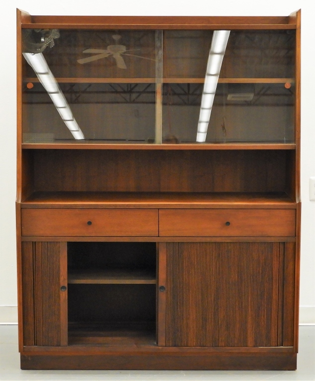 Appraisal: DILLINGHAM MCM MODERN WALNUT TAMBOUR HUTCH SERVER United States Circa