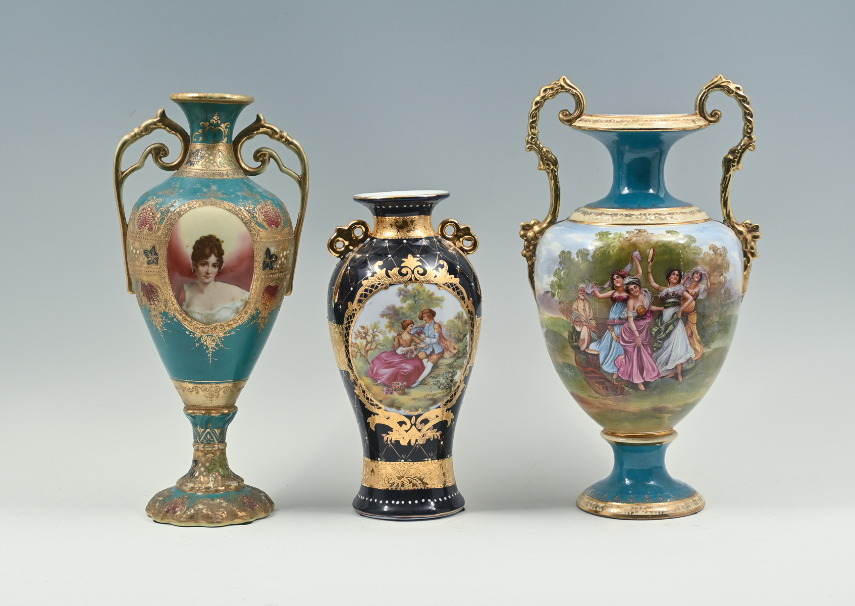 Appraisal: PC EUROPEAN FIGURAL PORCELAIN VASES Comprising - Portrait vase by