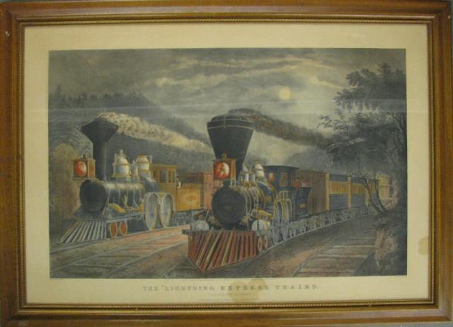 Appraisal: Antique Currier Ives x hand-colored lithograph titled The Lighting Express