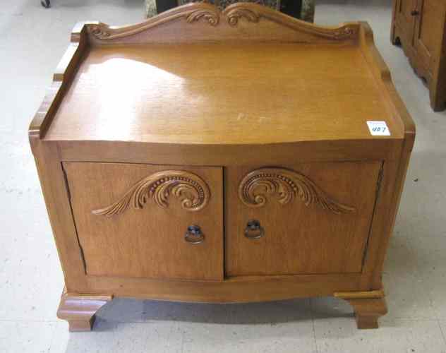 Appraisal: SMALL TWO-DOOR SIDE CABINET American antique reproduction custom crafted by