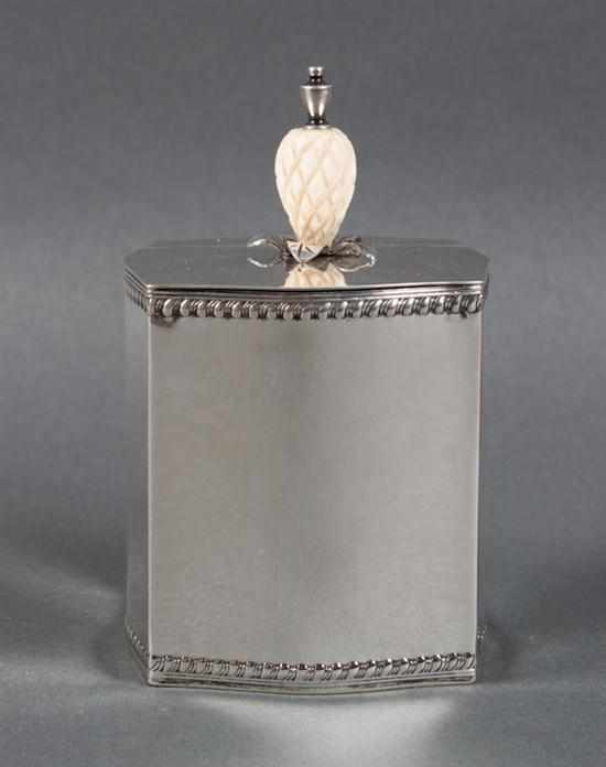 Appraisal: American sterling silver tea caddy with hinged lid and ivory