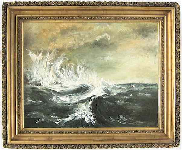 Appraisal: WILLY GISIN OIL ON MASONITE Swiss - Crashing Waves Image