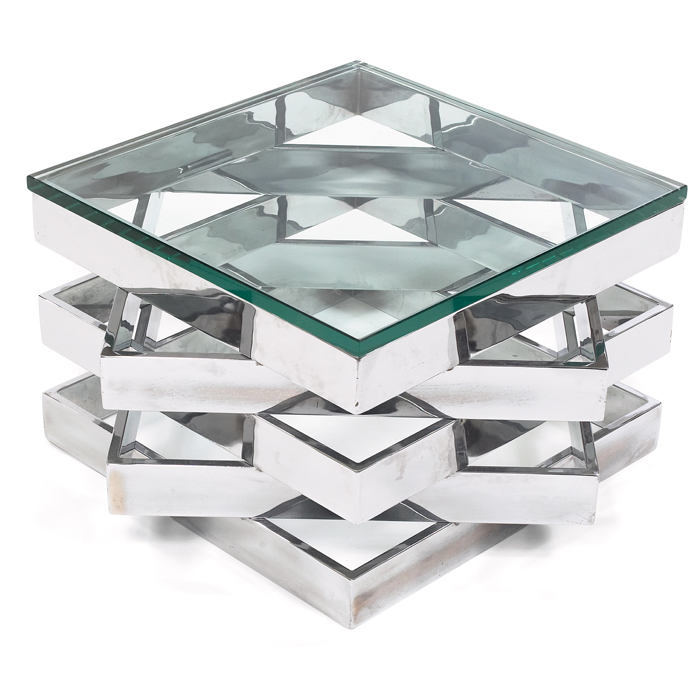 Appraisal: s occasional table geometric for of offset stacked squares chromed