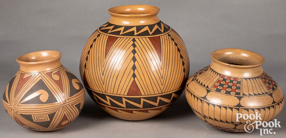 Appraisal: Three Mata Ortiz pottery jars one unsigned Three Mata Ortiz