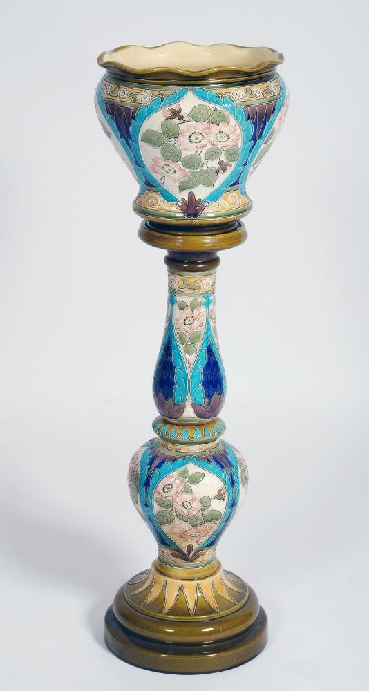 Appraisal: A BURMANTOFTS FAIENCE JARDINIERE AND STAND the inverted baluster jardiniere