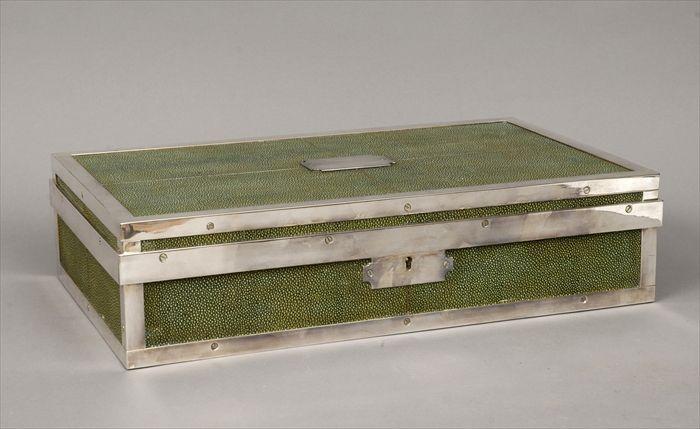 Appraisal: Contemporary Faux Shagreen and Silverplate Covered Box x x in