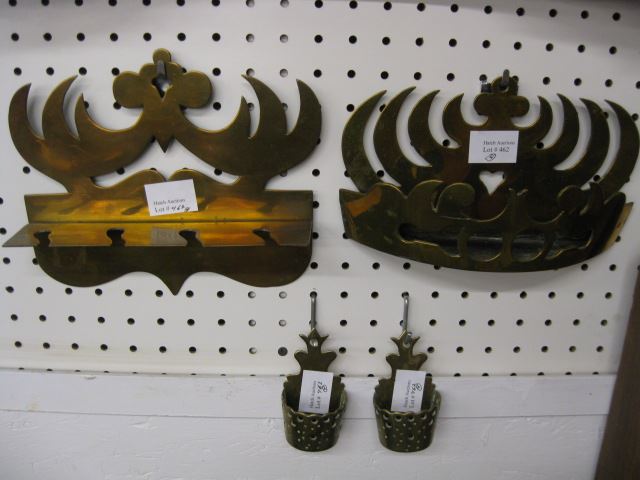 Appraisal: English Brass Wall Items sconce paper holder match holders