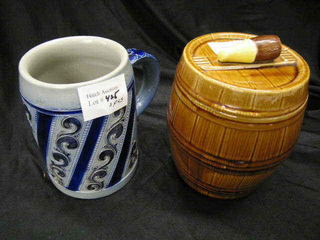 Appraisal: Sarreguemines French Pottery Humidor and a salt glaze German stein