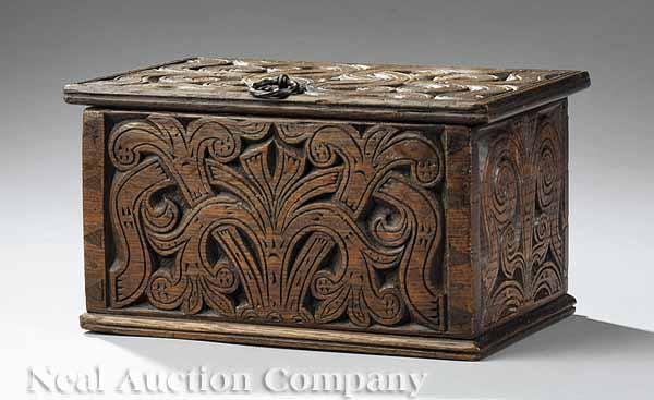 Appraisal: An Antique Irish Carved Oak Document Box carved with entwined