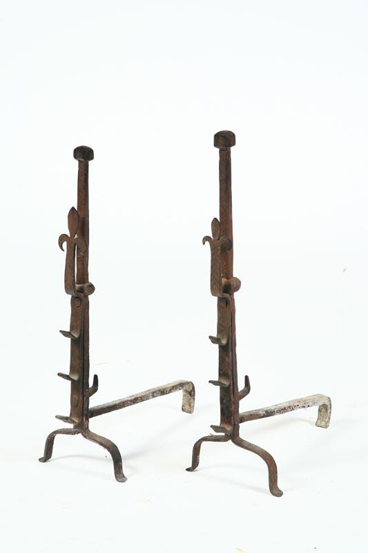 Appraisal: PAIR OF WROUGHT IRON ANDIRONS American or European th century