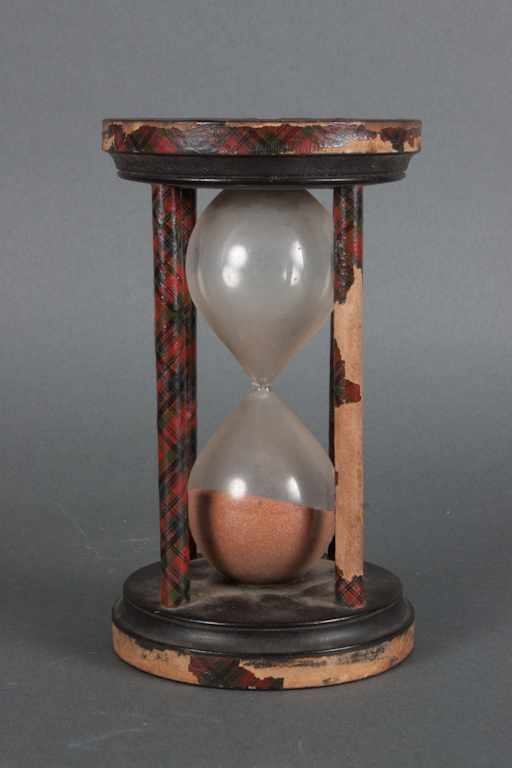 Appraisal: Tartan ware wood and glass hourglass egg timer late th