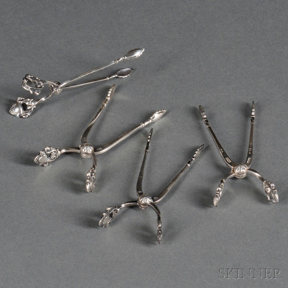 Appraisal: Four Georg Jensen Acorn Pattern Sterling Silver Sugar Tongs Denmark