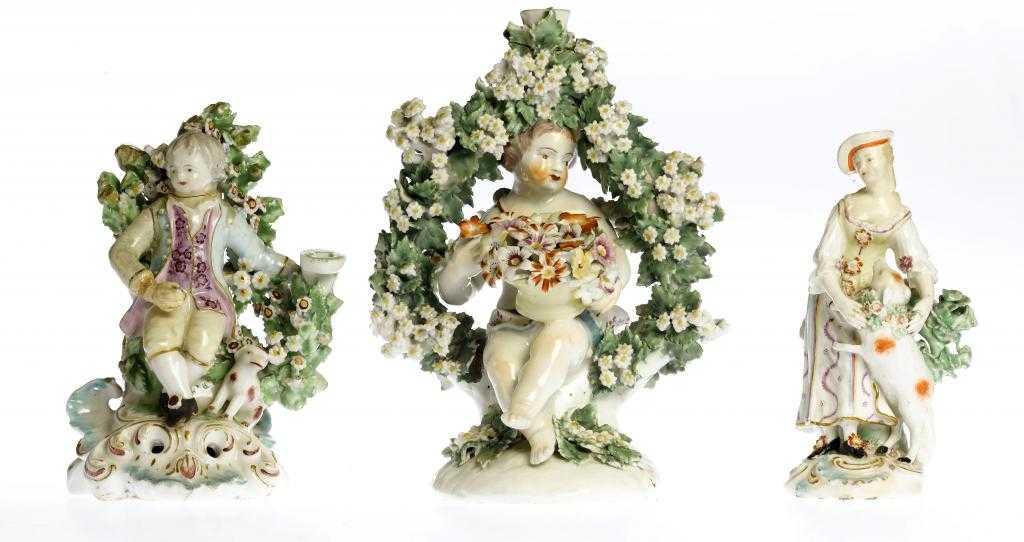 Appraisal: TWO DERBY CANDLESTICK FIGURES AND A DERBY FIGURE OF A